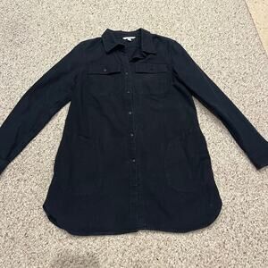 LL Bean Signature Chamois Button Down Tunic Top M Black Flannel Outdoor Casual